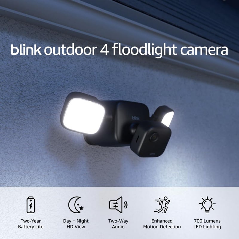 Blink Outdoor 4 Floodlight Camera (newest model), Wire-free smart security camera, 700 lumens, two-year battery life, HD live view, enhanced motion detection, Works with Alexa- 1 camera system - Image 1